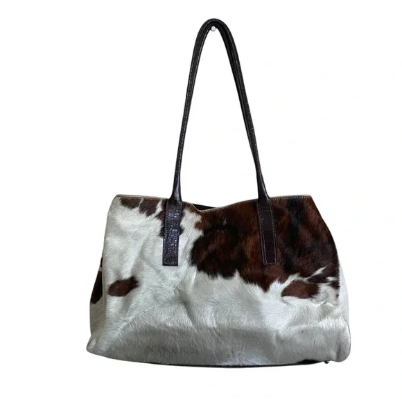 Maurizio Taiuti Cowhide Tote in White and Brown with Dark Brown Trim - Picture 4 of 13